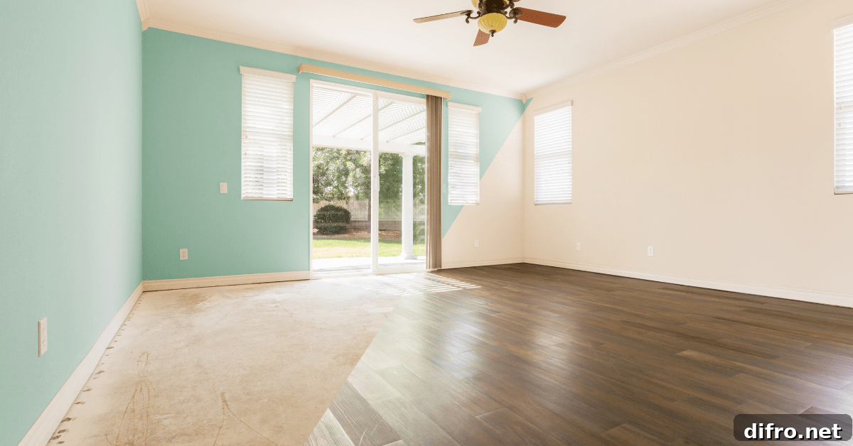 Before and after of a painted room.