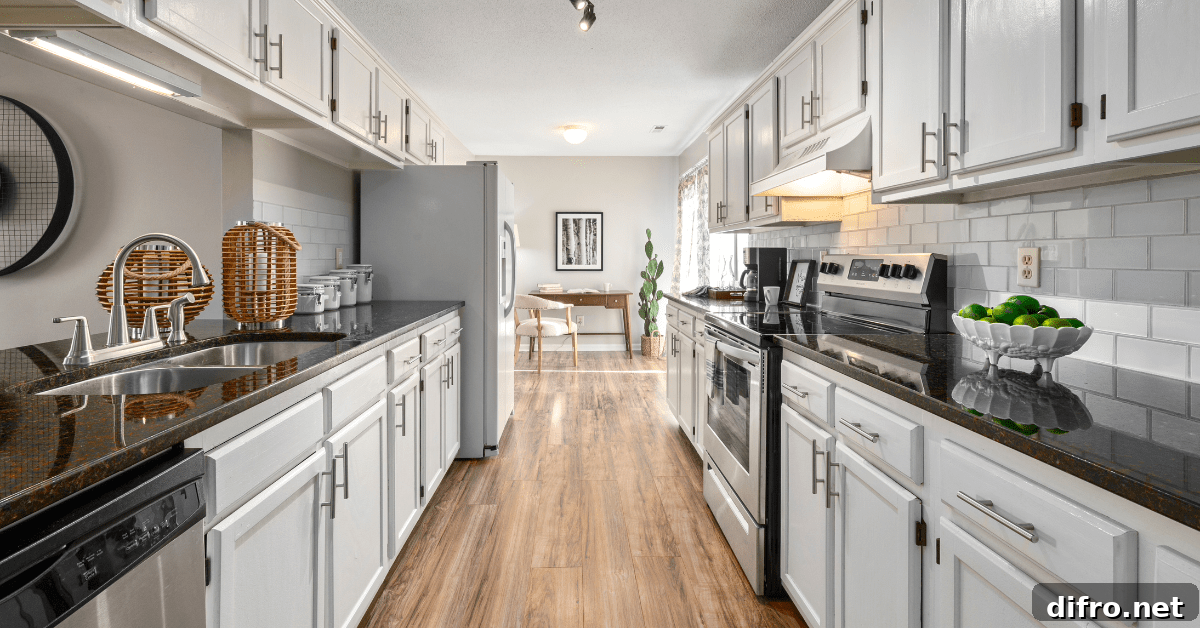 Modern kitchen with wooden floors.
