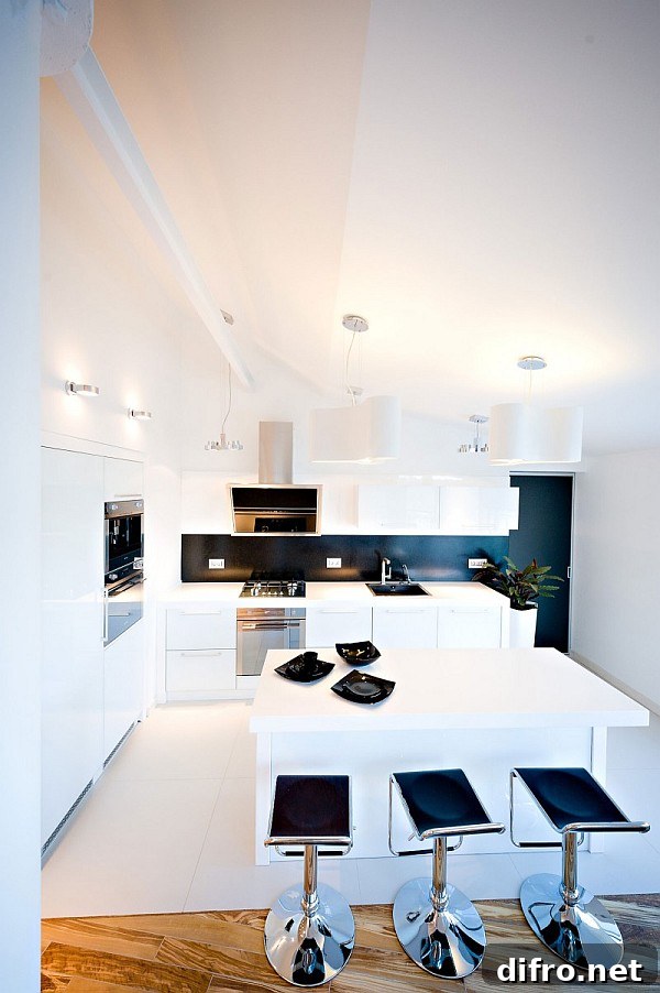 Ultra modern kitchen with marble island