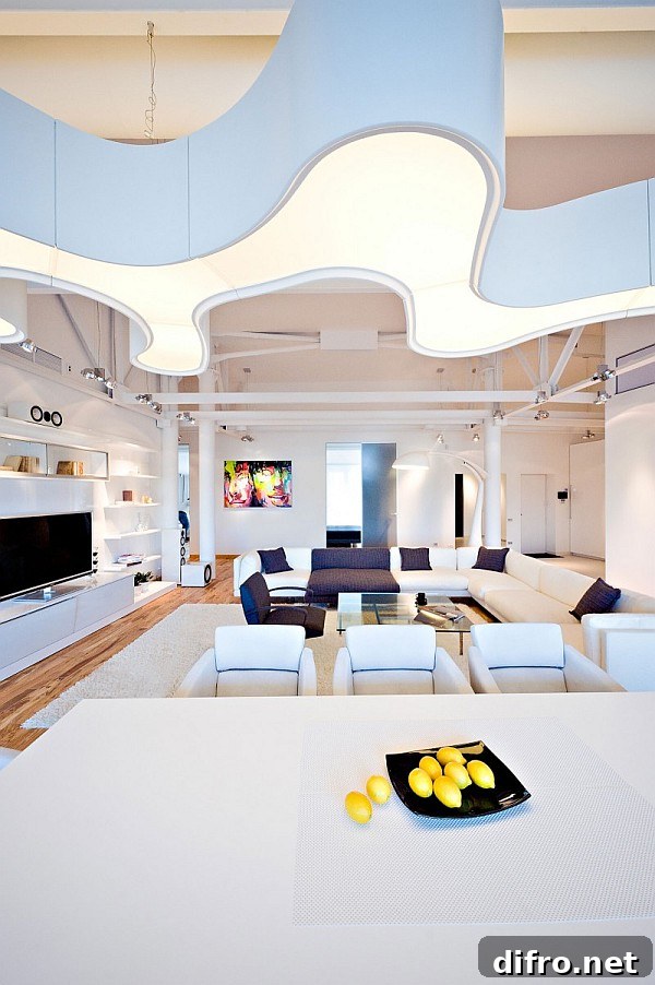 Interior design emphasizing shapes and color