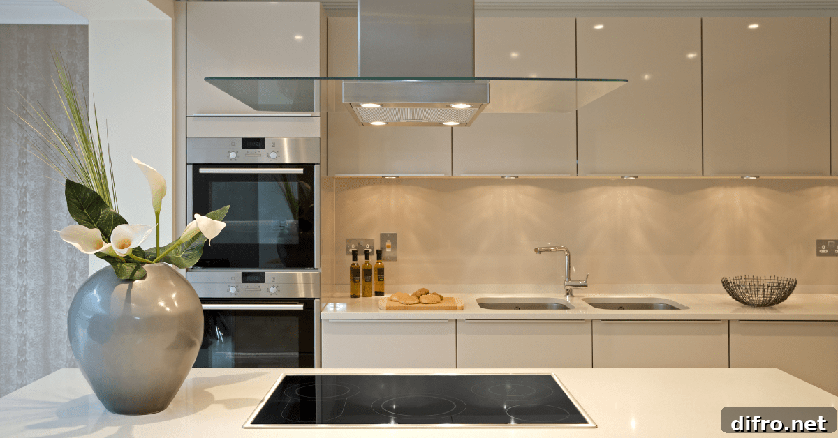Kitchen island with induction stove top and plant.