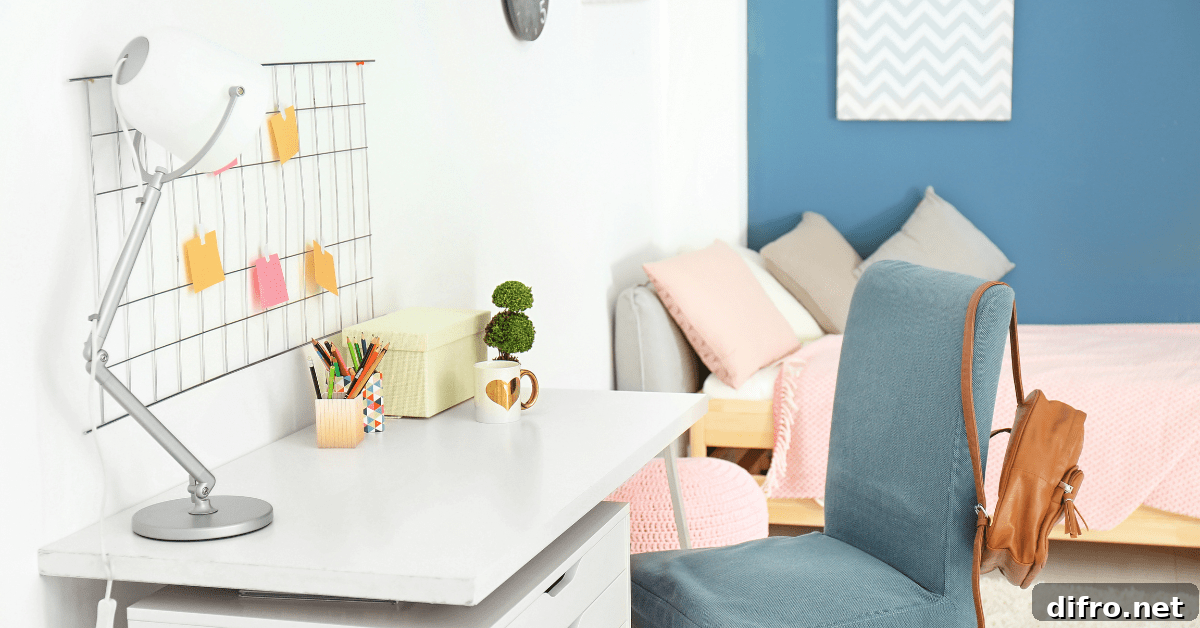 Bedroom with work desk.