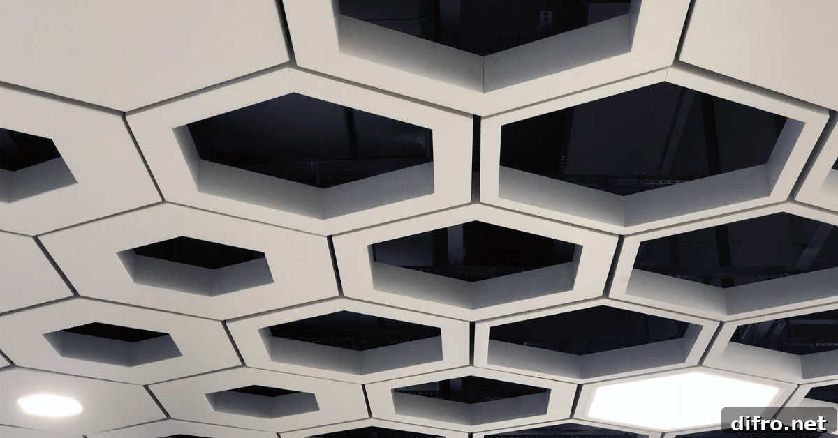 Hex ceiling tiles.
