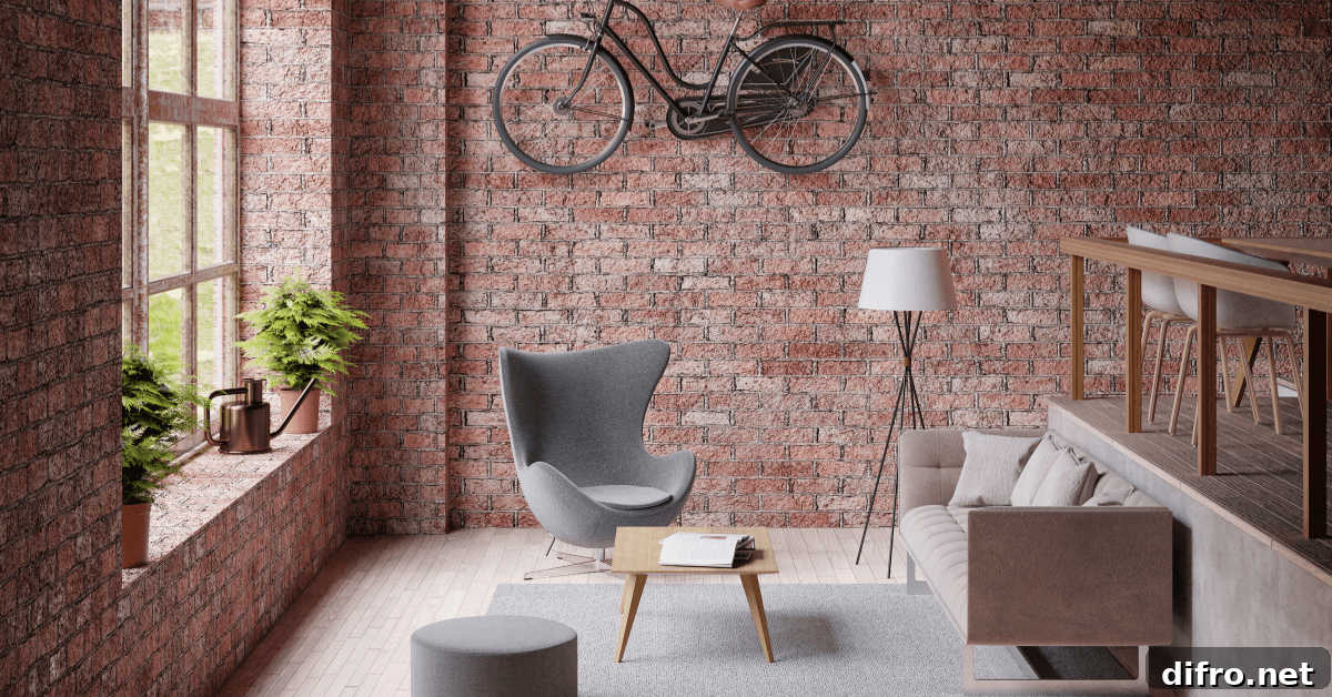 Room with black bike as wall art decor.