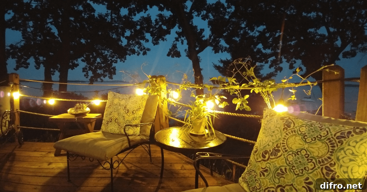 Patio at night with lights