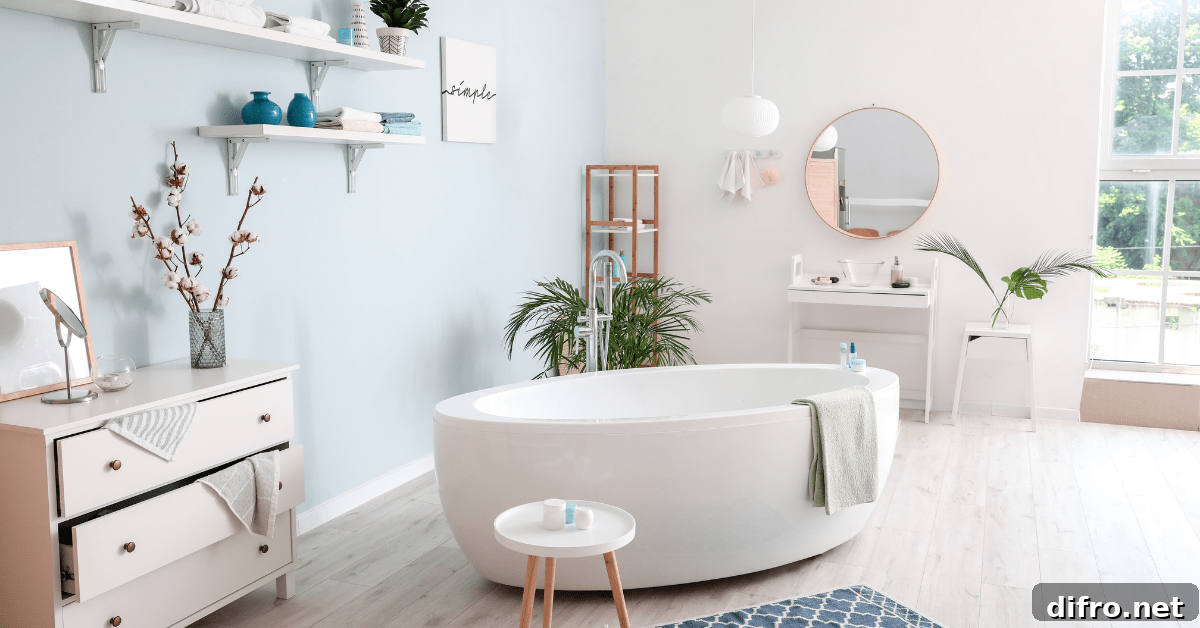Large white bathtub in the middle of a bathroom.