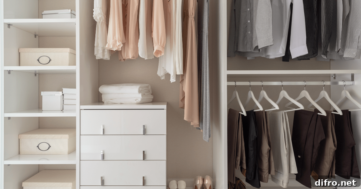 Closet wall with small dresser.