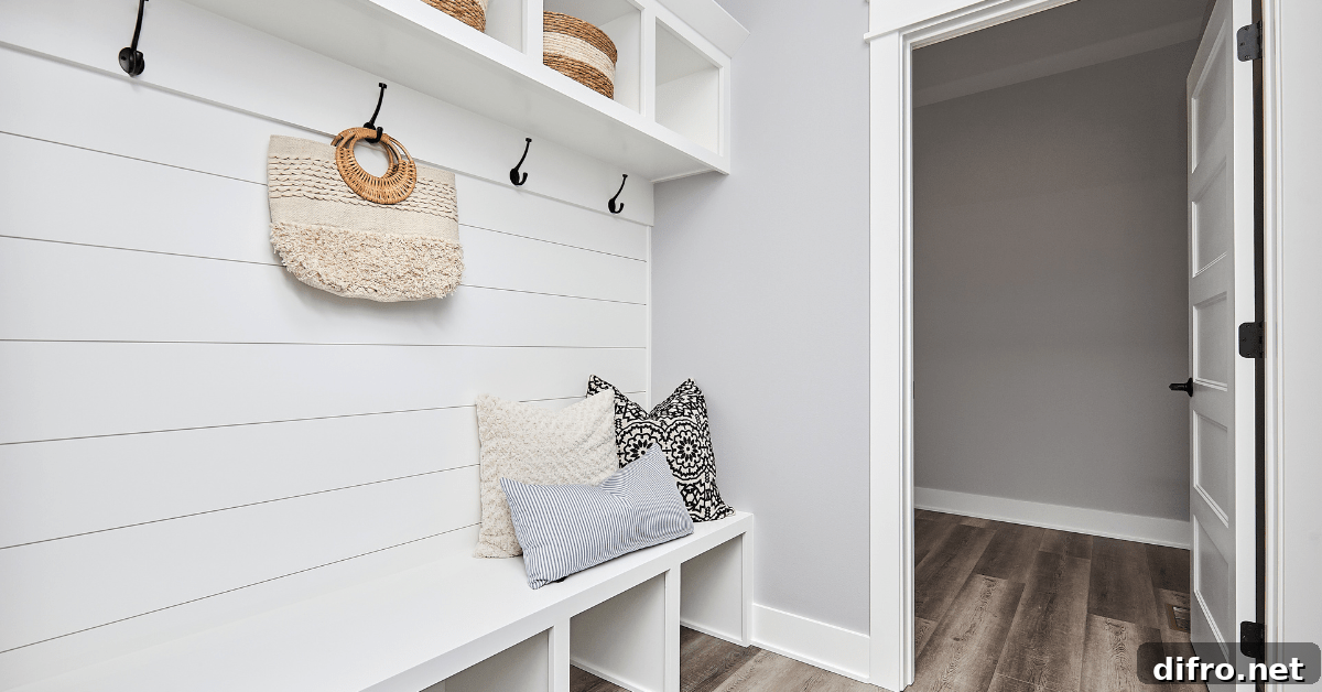 Modern entryway painted white.