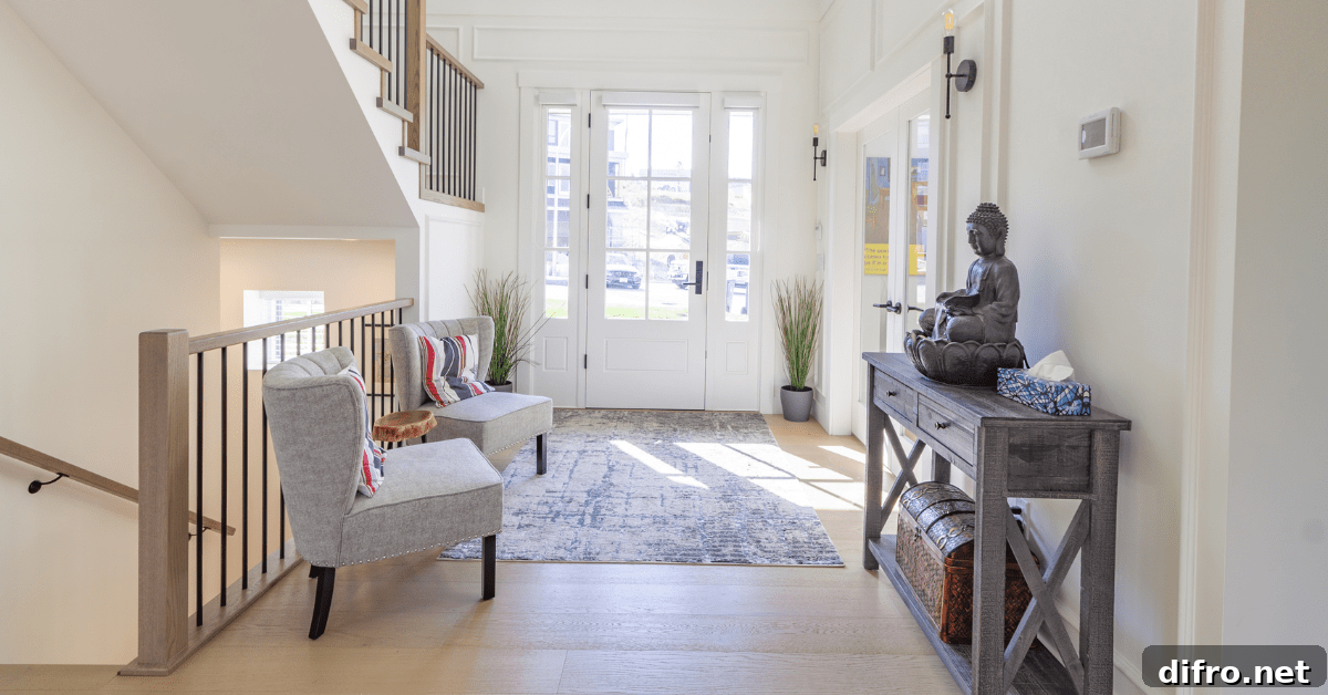 Spacious entryway with chair.