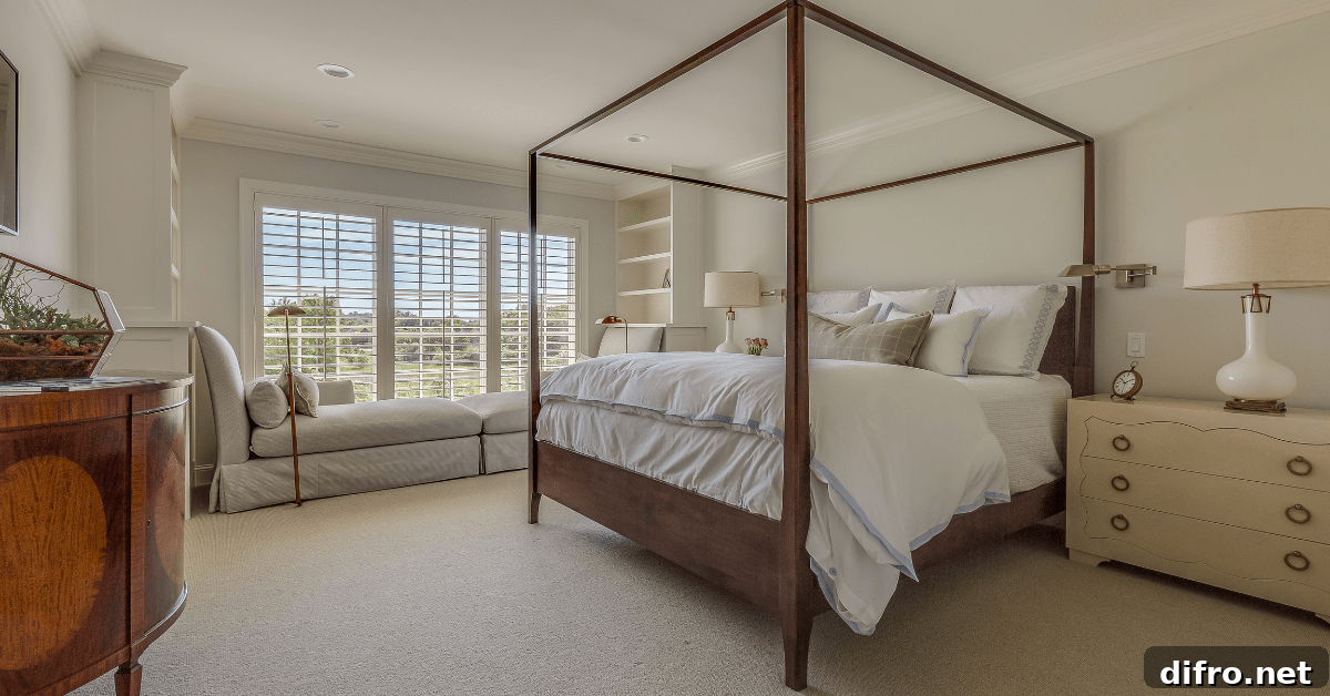 Four poster bed in a large bedroom.