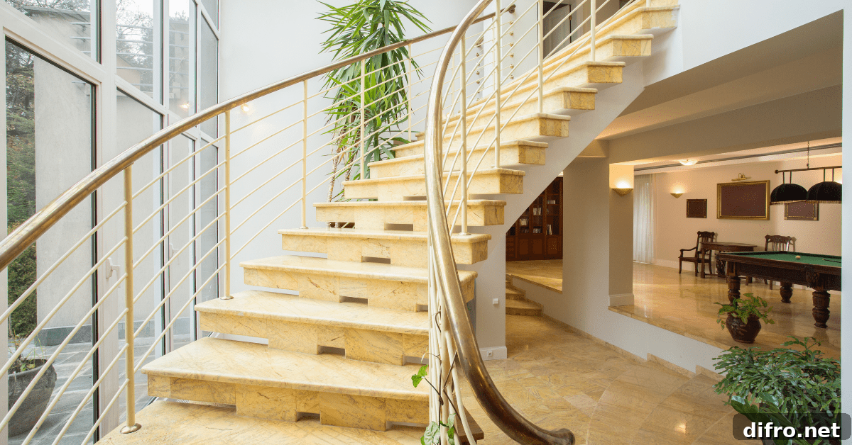 Greenery around stairs made of wood.