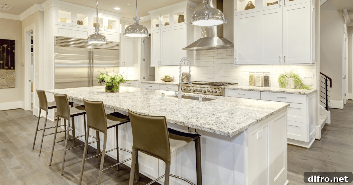 Large modern kitchen with white finishes.