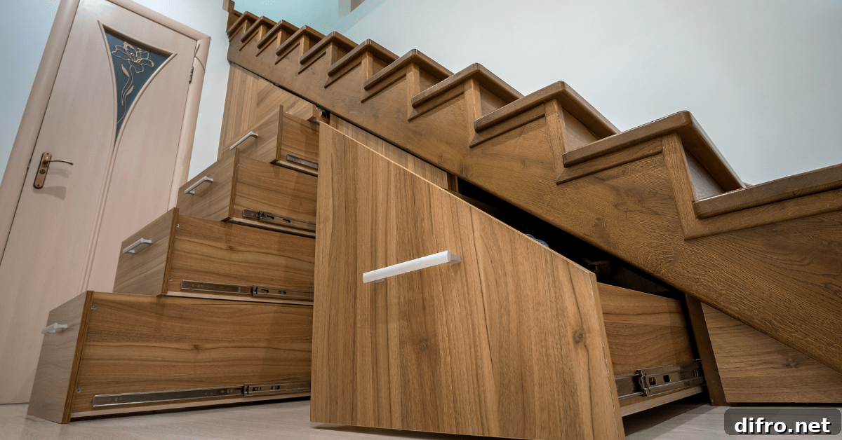 Under stairs hidden storage that pulls out.