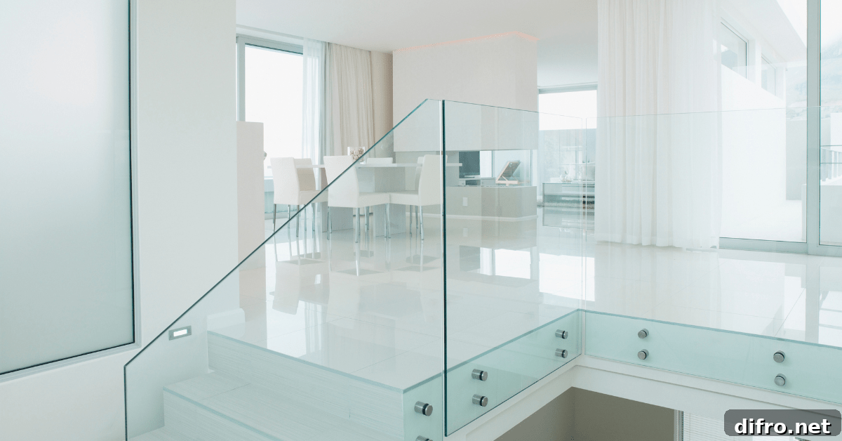 A glass railing in a modern home.