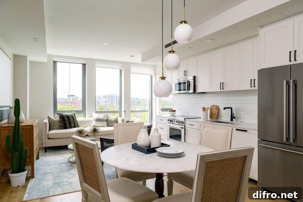 Living area seen from Dining Table in Unit 618 at Avidian on April 14, 2020 in Washington DC