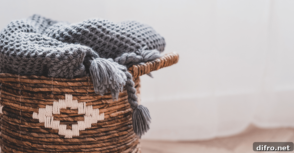 Blanket in a basket.