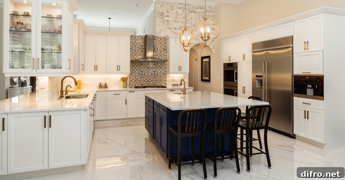 Luxurious kitchen with cohesive color scheme.