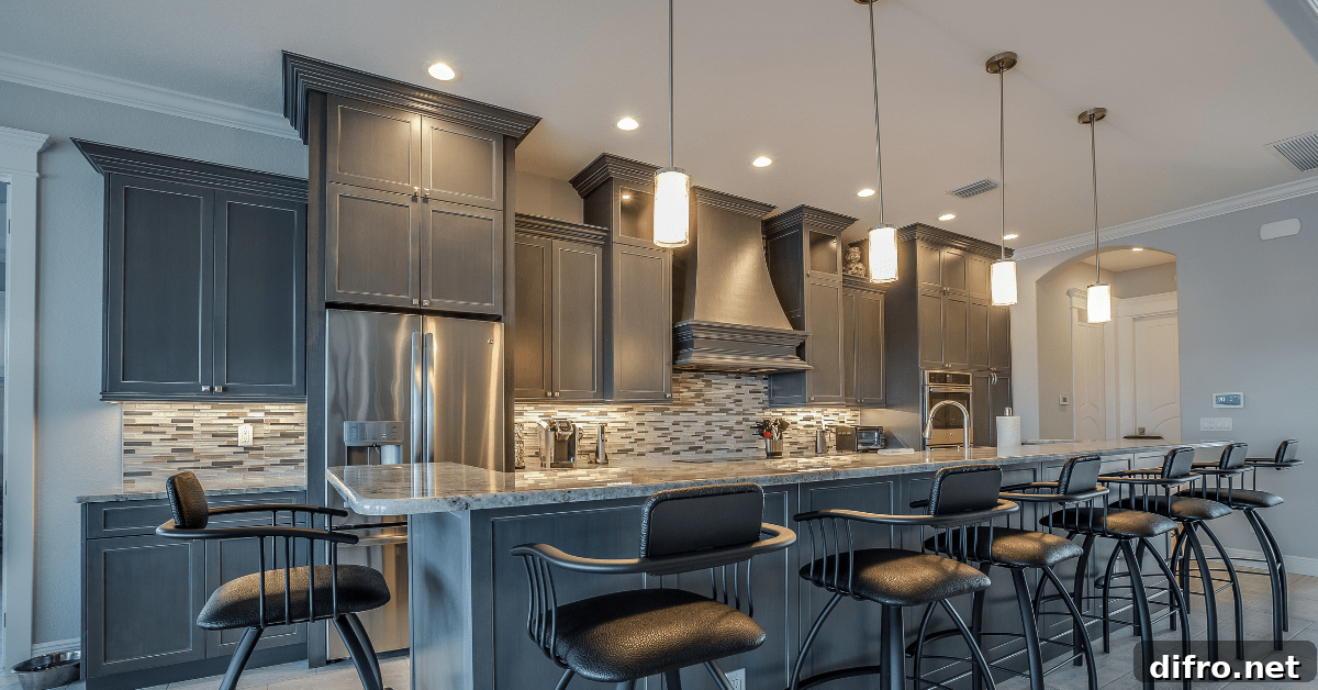Pendant lights in a kitchen.