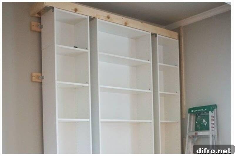 Empty white shelving.