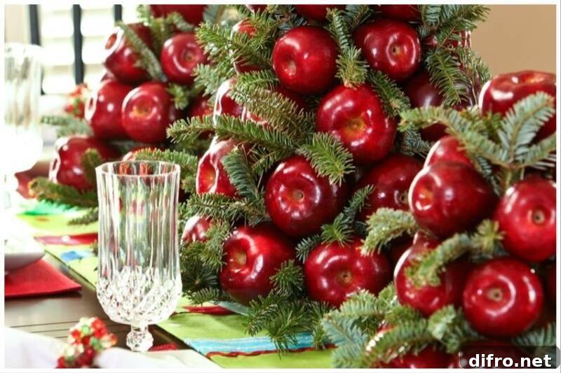 Apples used for Christmas table centerpiece.