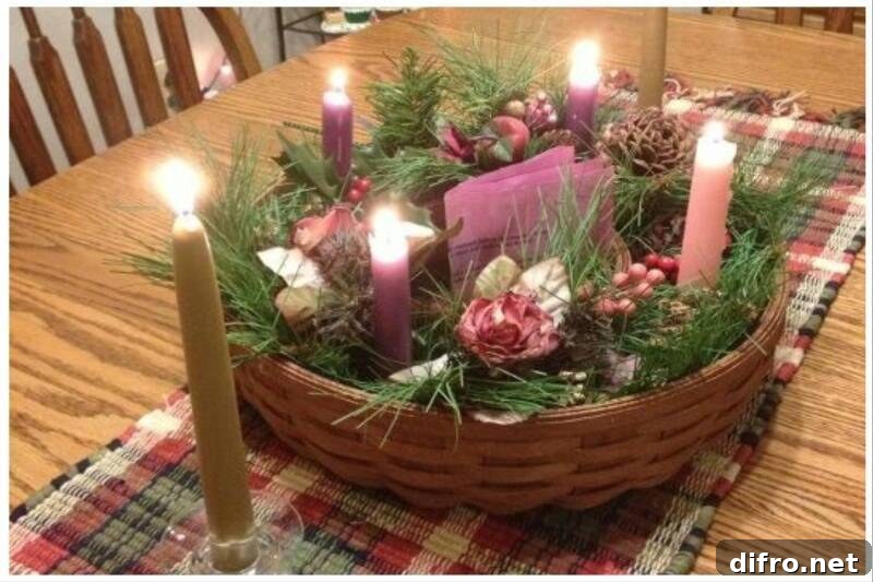 Lit up candles on table.
