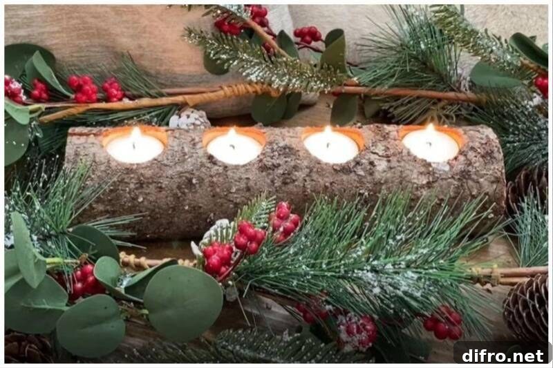 Hallowed log holding candles.