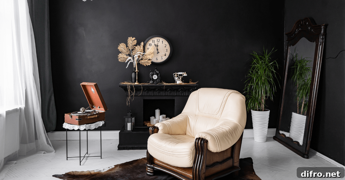 A black Grandmillennial style room.