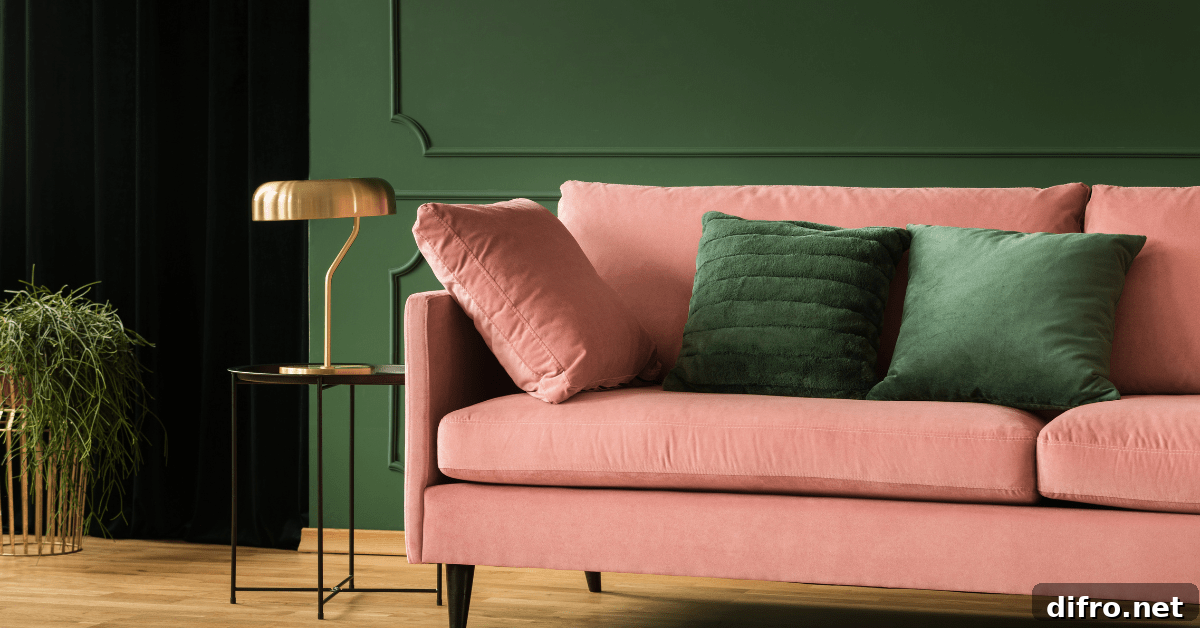 Interior featuring a bold pink and green color pairing.