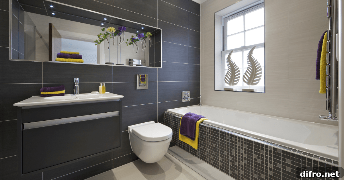 Bathroom with mosaic tile on the bathtub.