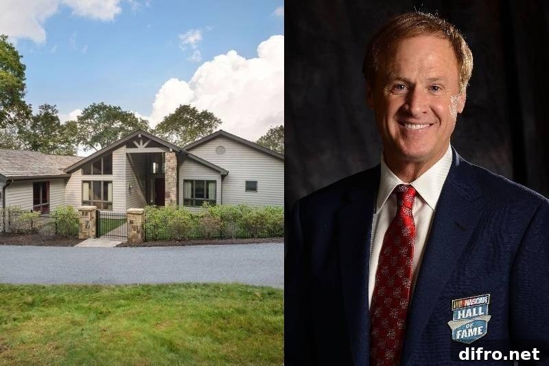 L: Exterior of a house. R: Rusty Wallace. 