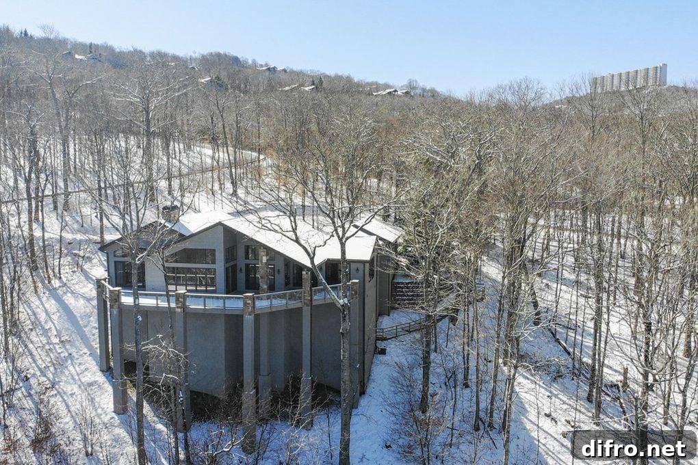 House on the side of a snowy hill.