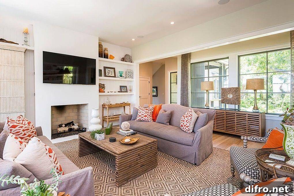 Bright living room with modern furniture.