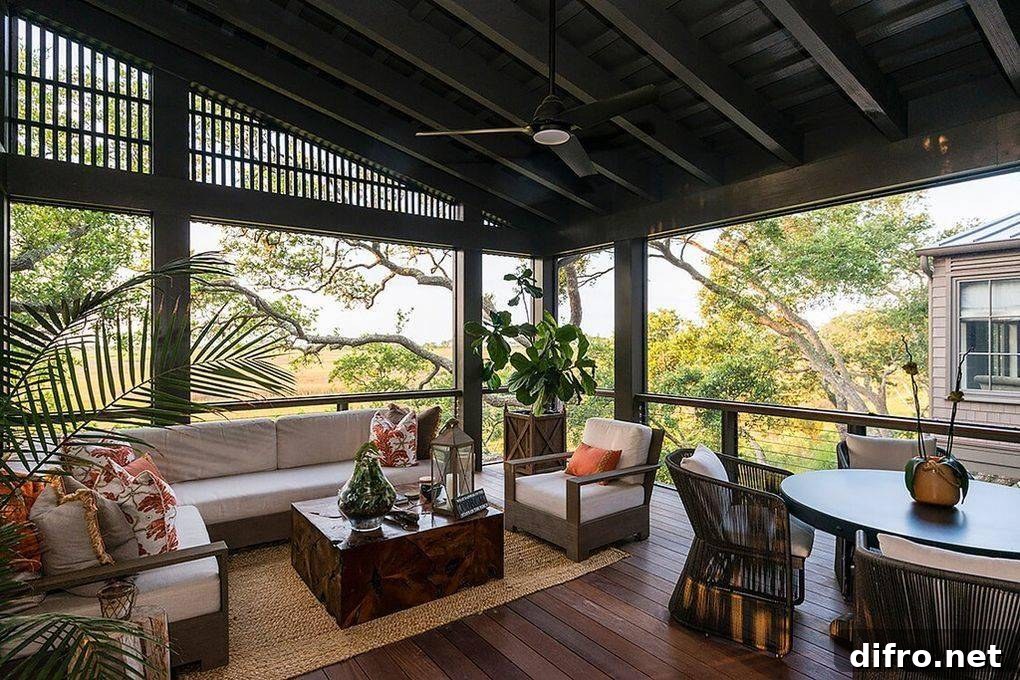 Island-themed outdoor patio.