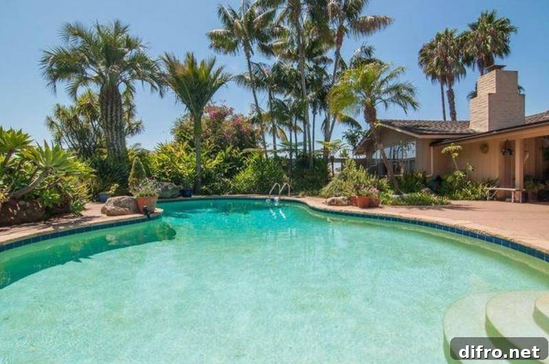 Oprah's Montecito mansion features an enormous pool.