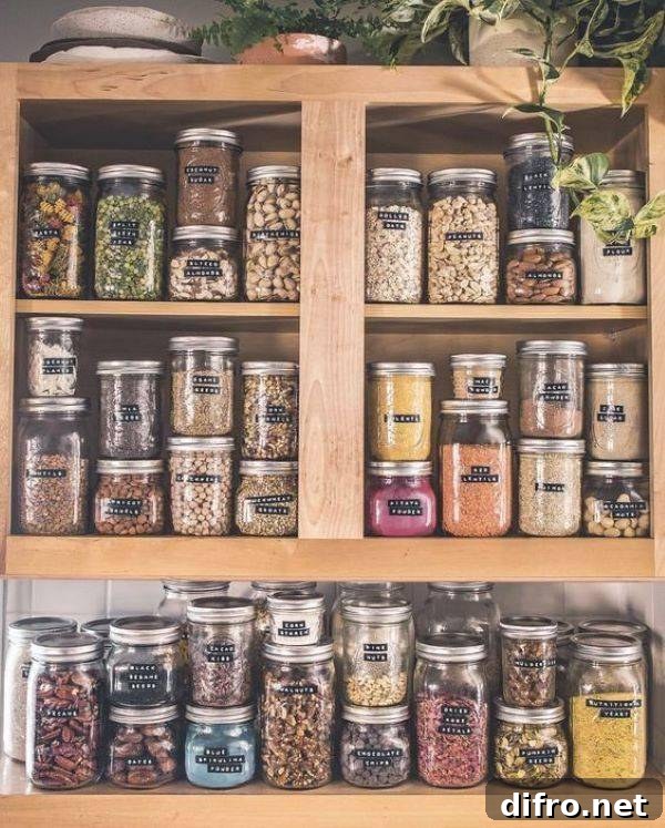 Jars organized in a pantery.
