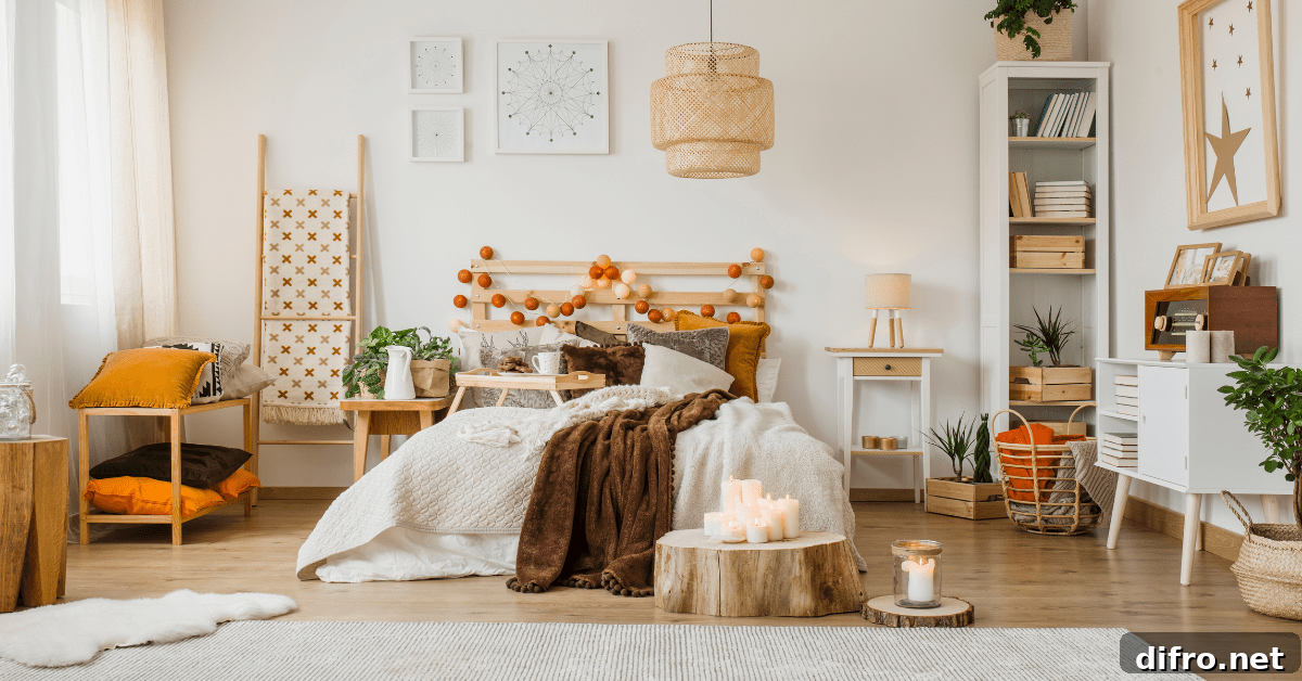 Bright bohemian bedroom.