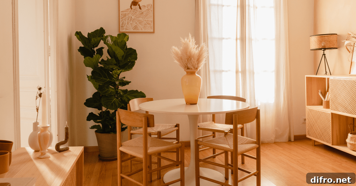 Soft color dinning area with high quality wooden furniture.