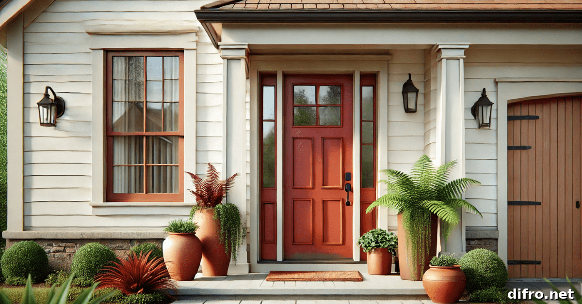 Terracotta and beige front door.