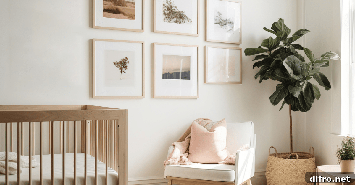 Baby room with a wall gallery.