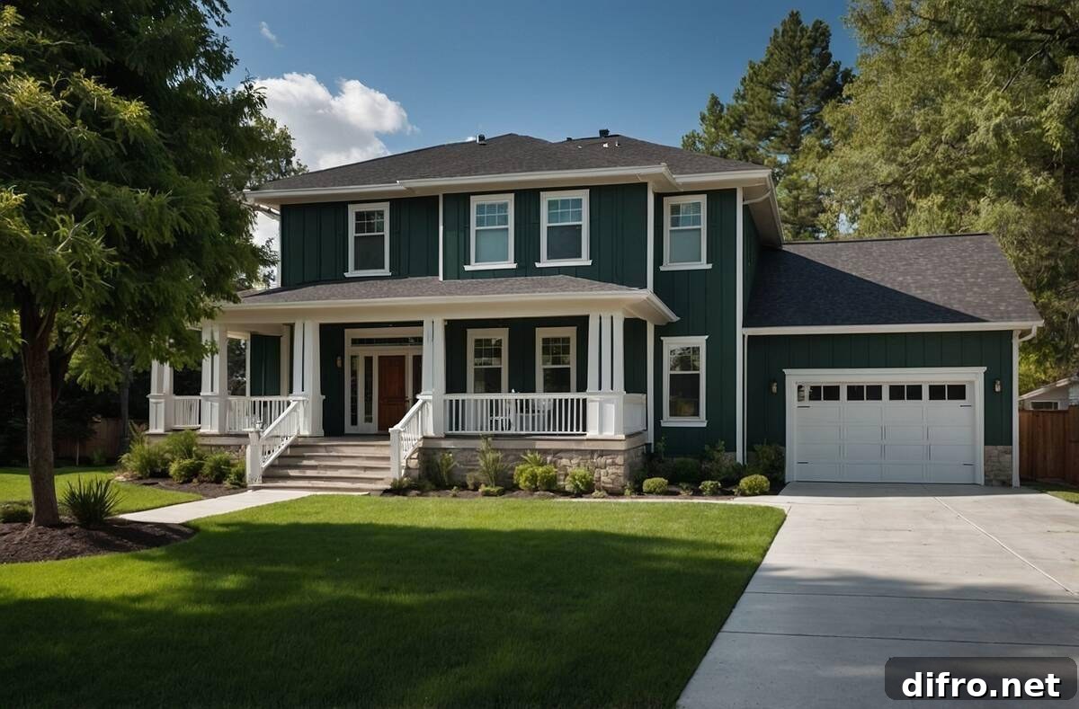 Large house with green exterior color.