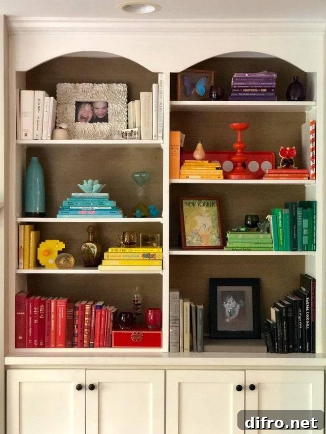 color coded bookshelf