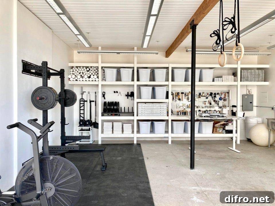organized gym all white