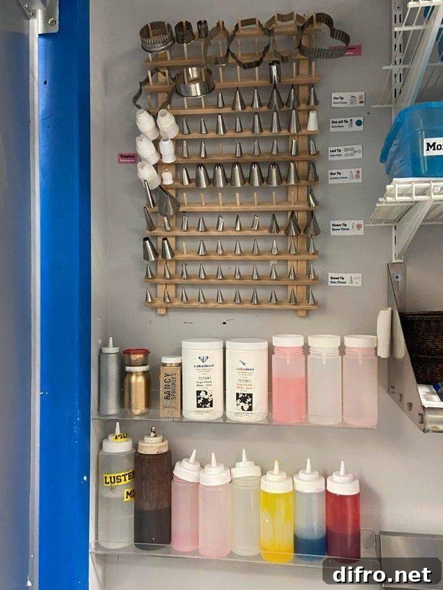 organized cake decorating equipment