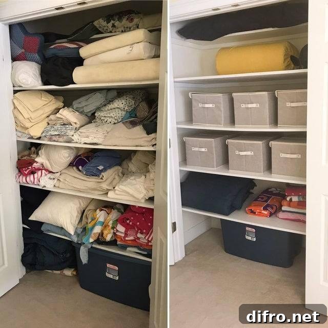 linen closet organized