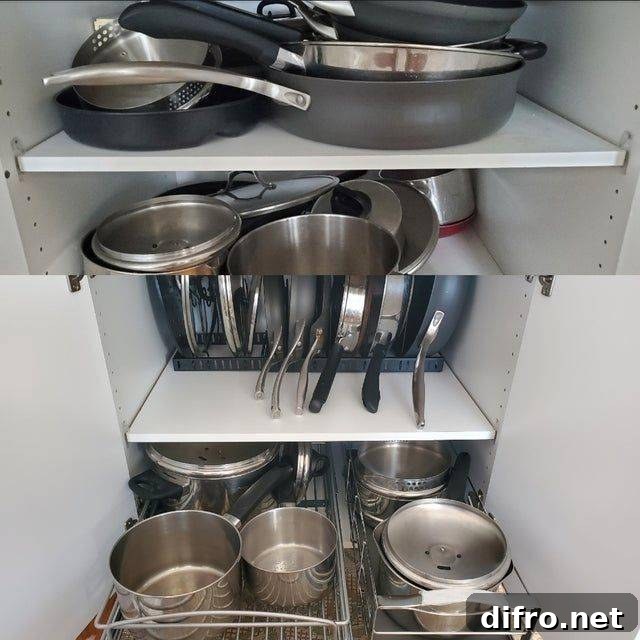 organized pots and pans
