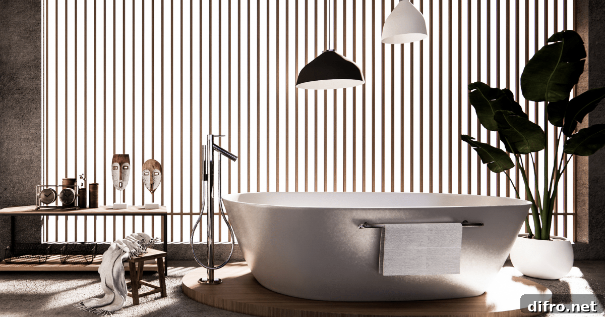 Luxurious bathroom with stand-alone bathtub.