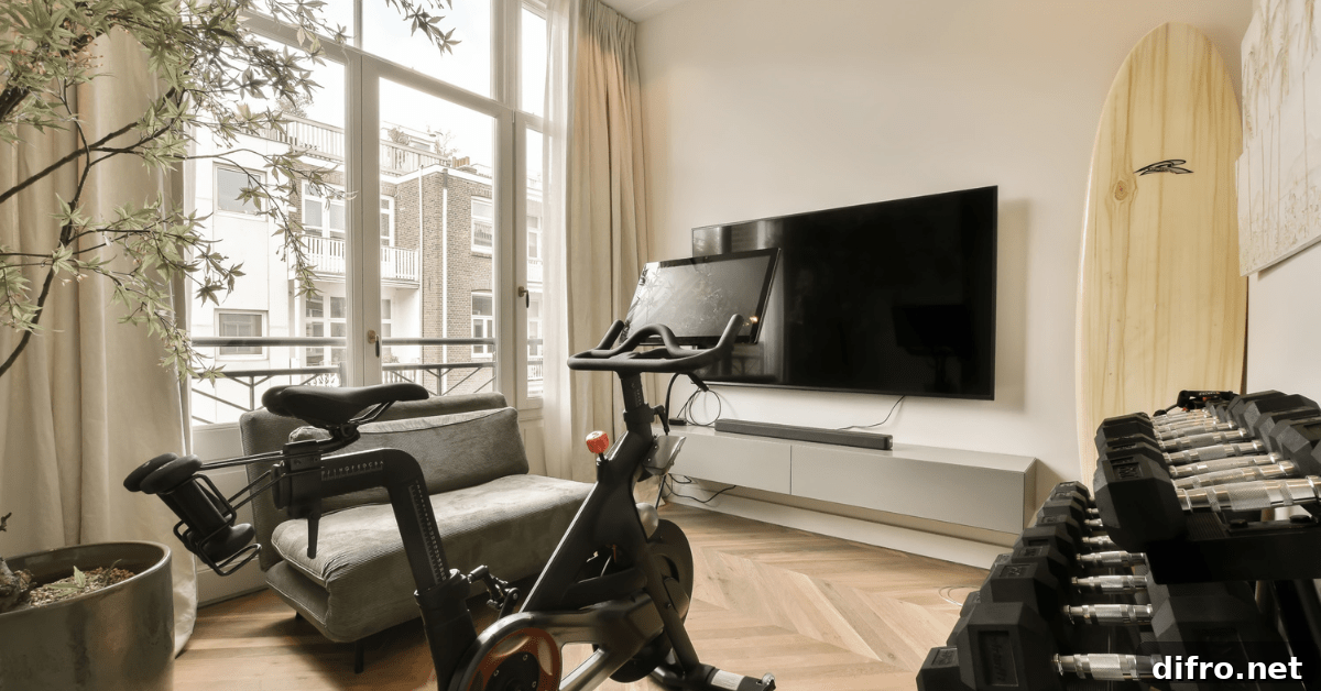 Exercise bike in front of a TV.