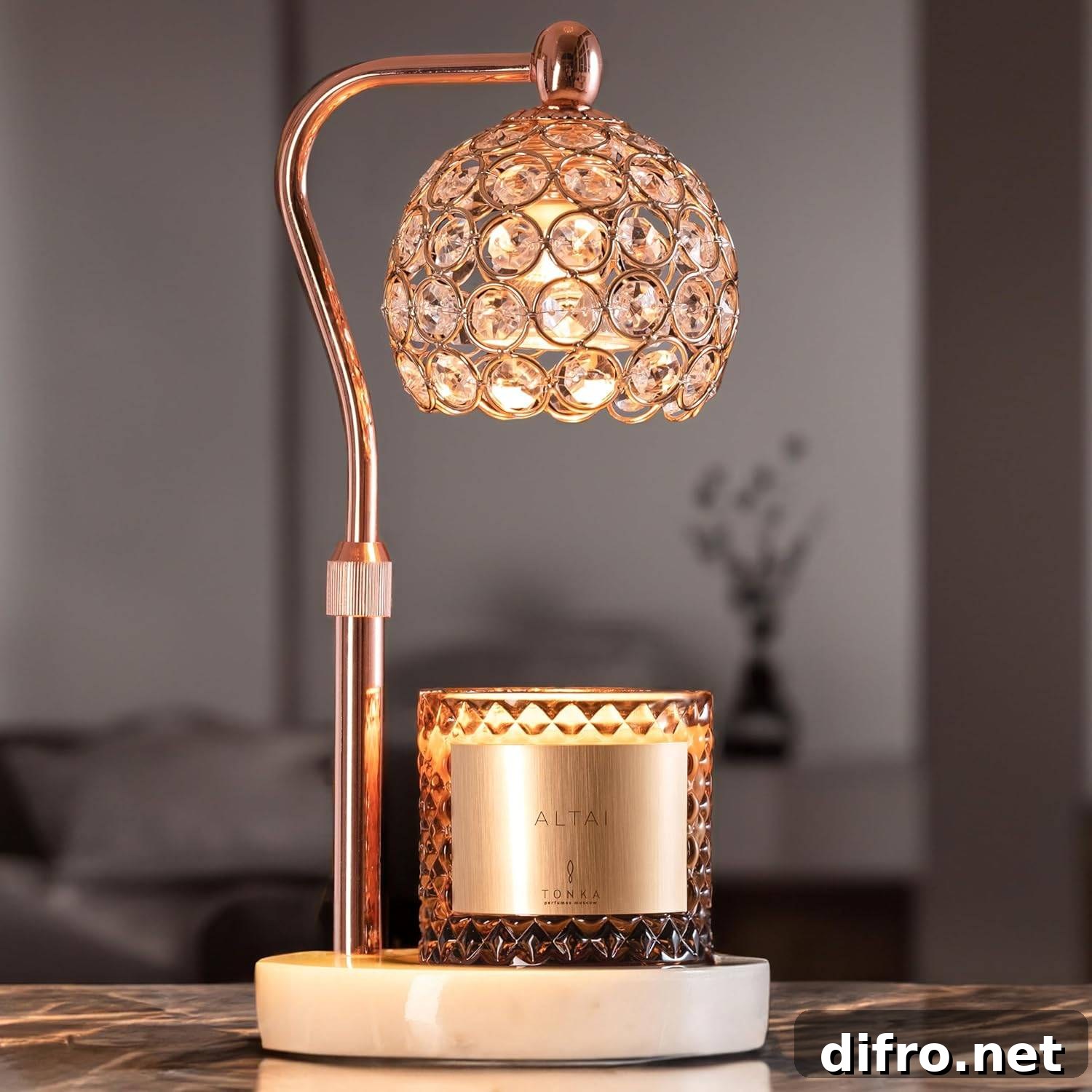 Marble-based candle warmer lamp in bronze