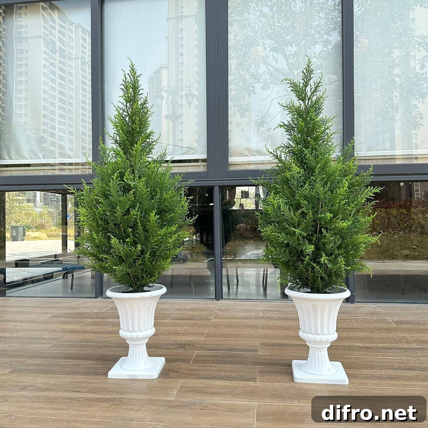 Lifelike artificial cedar topiary trees