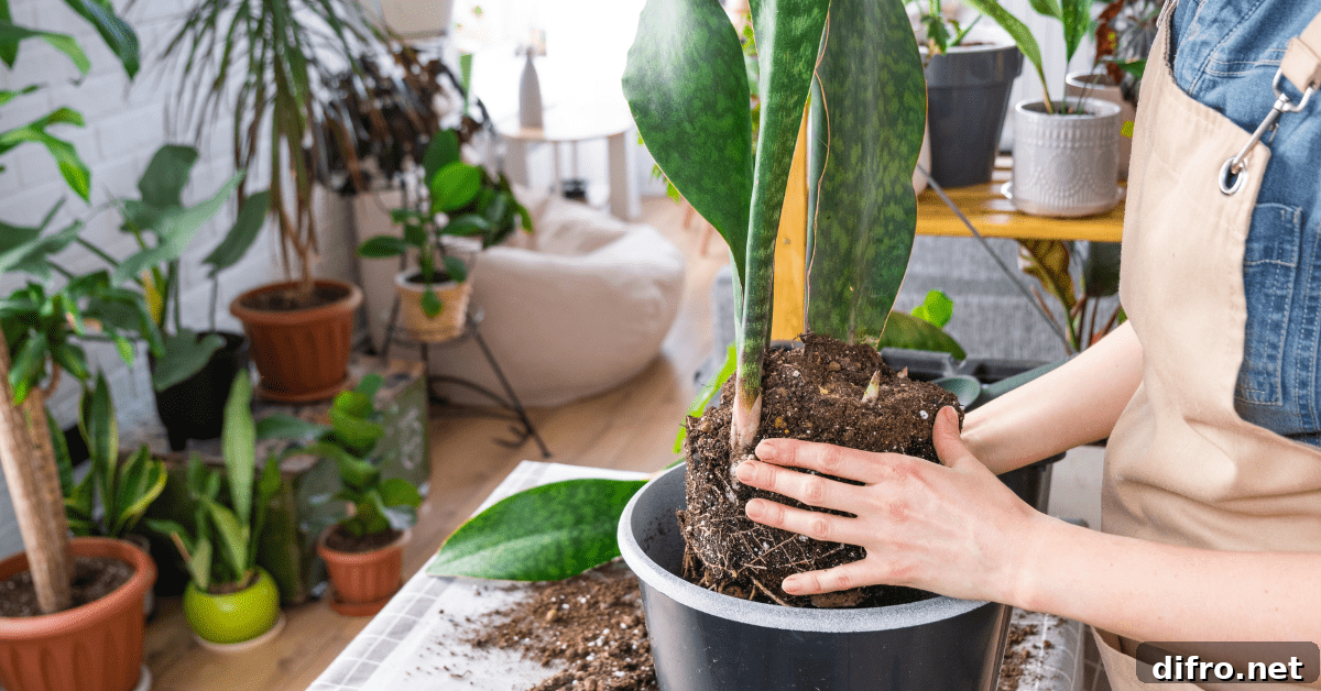 Potting a plant.